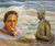 'Buddha Glance' (2012) - Man with Buddha and Lotus Painting Realism Art from Bali thumbail