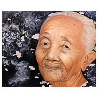 'Grandmother' (2015) - Portrait of Balinese Smiling Grandmother Realist Painting