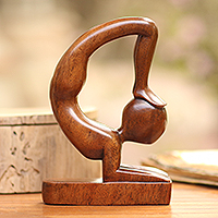 Escultura en madera, 'Gimnasta abstracta' - Escultura de yoga en madera