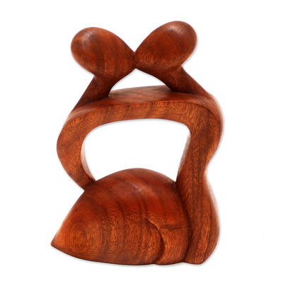 Wood sculpture, 'Abstract Kissing I' - Hand Made Romantic Wood Sculpture