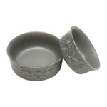 Ceramic serving bowls, 'Clouds over Tabanan' (pair) - Set of 2 Grey Floral Ceramic Bowls Handcrafted in Bali
