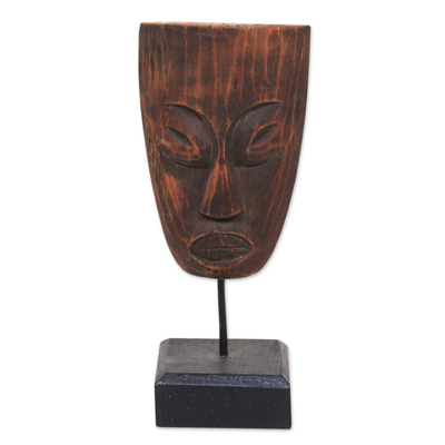 Wood statuette, 'Ancient Lombok' - Artisan Crafted Suar Wood Statuette from Bali