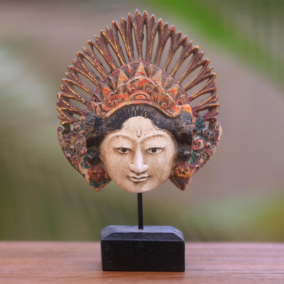 Wood mask, 'Lovely Janger Dancer' - Balinese Hand Carved Wood Janger Dance Mask