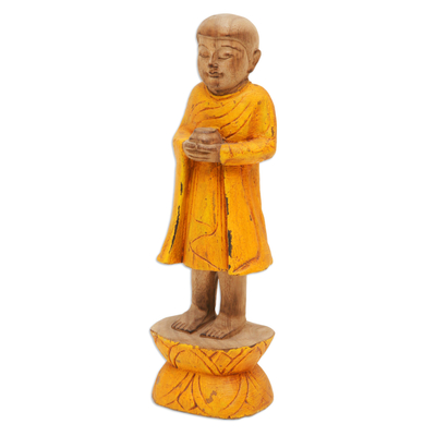 Escultura de madera - Escultura jizo de madera con tema de Buda tallada a mano balinesa
