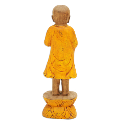 Holzskulptur - Balinesische handgeschnitzte Buddha-Jizo-Skulptur aus Holz