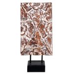 Wood relief panel, 'Sukasada Lotus' - Bali Hand Carved Wood Sculpture Relief Panel and Stand