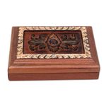 Wood jewelry box, 'Altar' - Artisan Crafted Suar Wood Jewelry Box with Floral Motif
