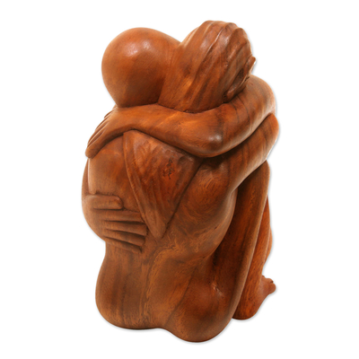 Wood sculpture, 'Embracing' - Romantic Wood Sculpture