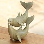 Balinese Hand Carved Dolphin Wood Sculpture, 'Dolphins in Love'