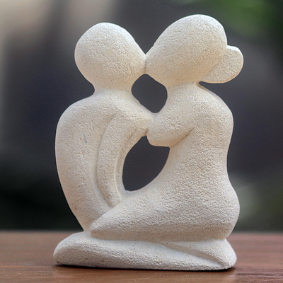 Limestone sculpture, 'Passionate Love - Hand Carved Balinese Romantic Sculpture in Limestone