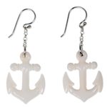 Bone dangle earrings, 'Anchored' - Hand Carved Bone Anchor Earrings Bali Artisan Jewelry