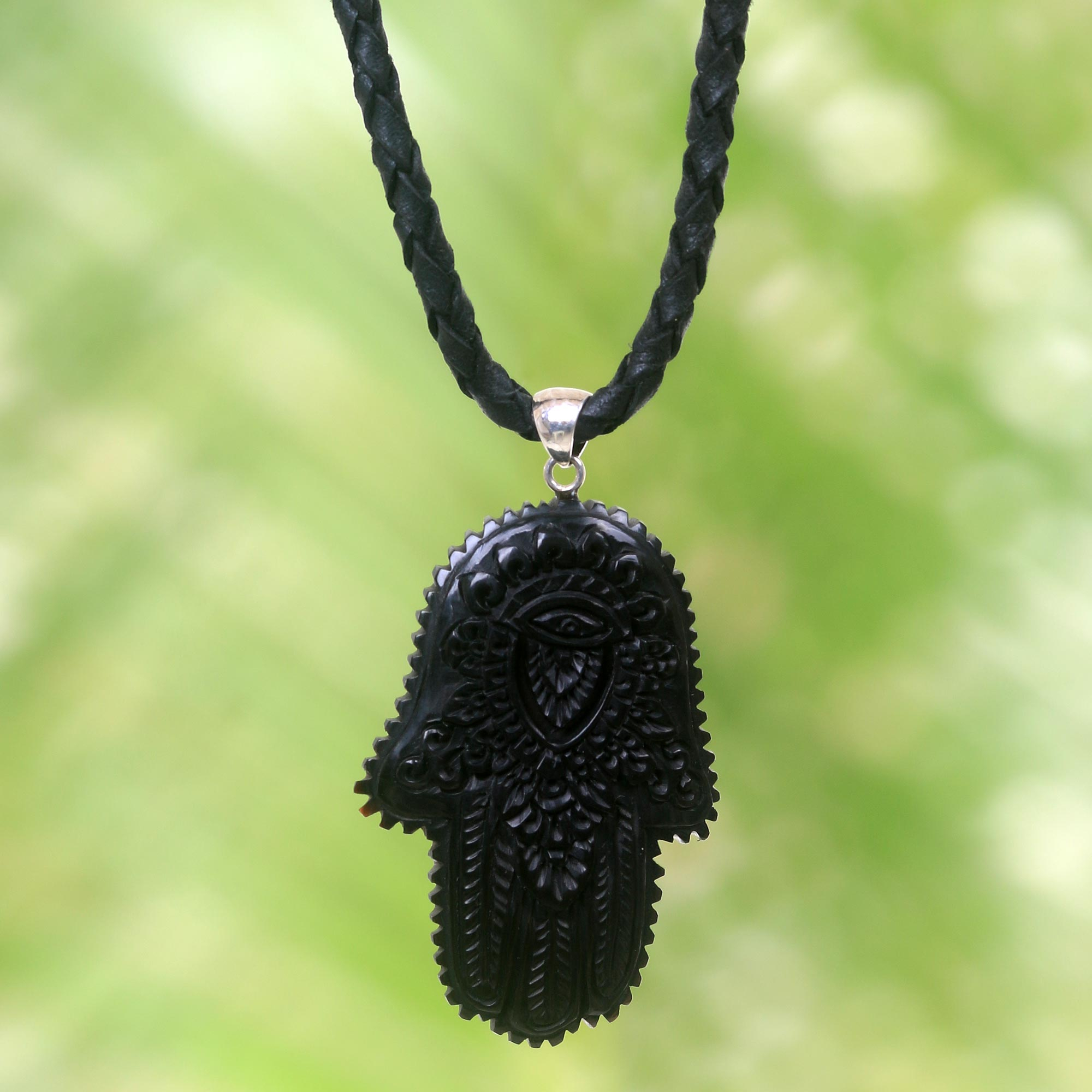 Hamsa Hand Leather Cord Necklace