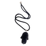 Leather and horn pendant necklace, 'Hamsa Art' - Artistic Hamsa Pendant Necklace in Horn and Black Leather