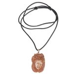 Bone and leather pendant necklace, 'Dragon's Daughter' - Hand Carved Dragon Theme Necklace in Leather and Bone