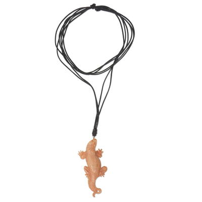 Artisan Crafted Lizard Pendant on Leather Cord Necklace