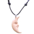 Bone and leather pendant necklace, 'Serene Crescent Moon' - Hand Carved Balinese Moon Necklace in Leather and Bone thumbail