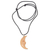 Bone and leather pendant necklace, 'Serene Crescent Moon' - Hand Carved Balinese Moon Necklace in Leather and Bone (image 2b) thumbail