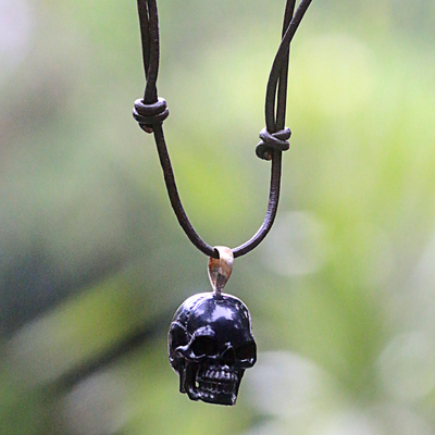 Bone pendant necklace, Black Skull