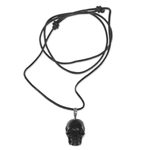 Bone pendant necklace, 'Black Skull' - Carved Bone Skull Pendant on Cord Handmade in Indonesia
