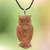 Bone and leather pendant necklace, 'Brown Owl Family' - Leather and Bone Artisan Crafted Owl Pendant Necklace thumbail