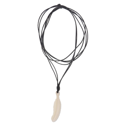Bone and leather pendant necklace, 'Tropical Palm' - Artisan Crafted Leather and Bone Palm Leaf Pendant Necklace
