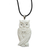 Bone and leather pendant necklace, 'White Owl Family' - Artisan Crafted Owl Family Pendant on Leather Cord Necklace
