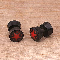 Wood stud earrings, 'Dotted Stars'