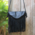 Leather shoulder bag, 'Night Rain' - Boho Chic Black Shoulder Bag with Long Fringe from Bali thumbail