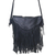 Leather shoulder bag, 'Night Rain' - Boho Chic Black Shoulder Bag with Long Fringe from Bali (image 2b) thumbail