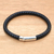 Men's sterling silver accented leather bracelet, 'Brick Road in Black' - Men's Leather Sterling Silver Braided Bracelet Indonesia (image 2b) thumbail