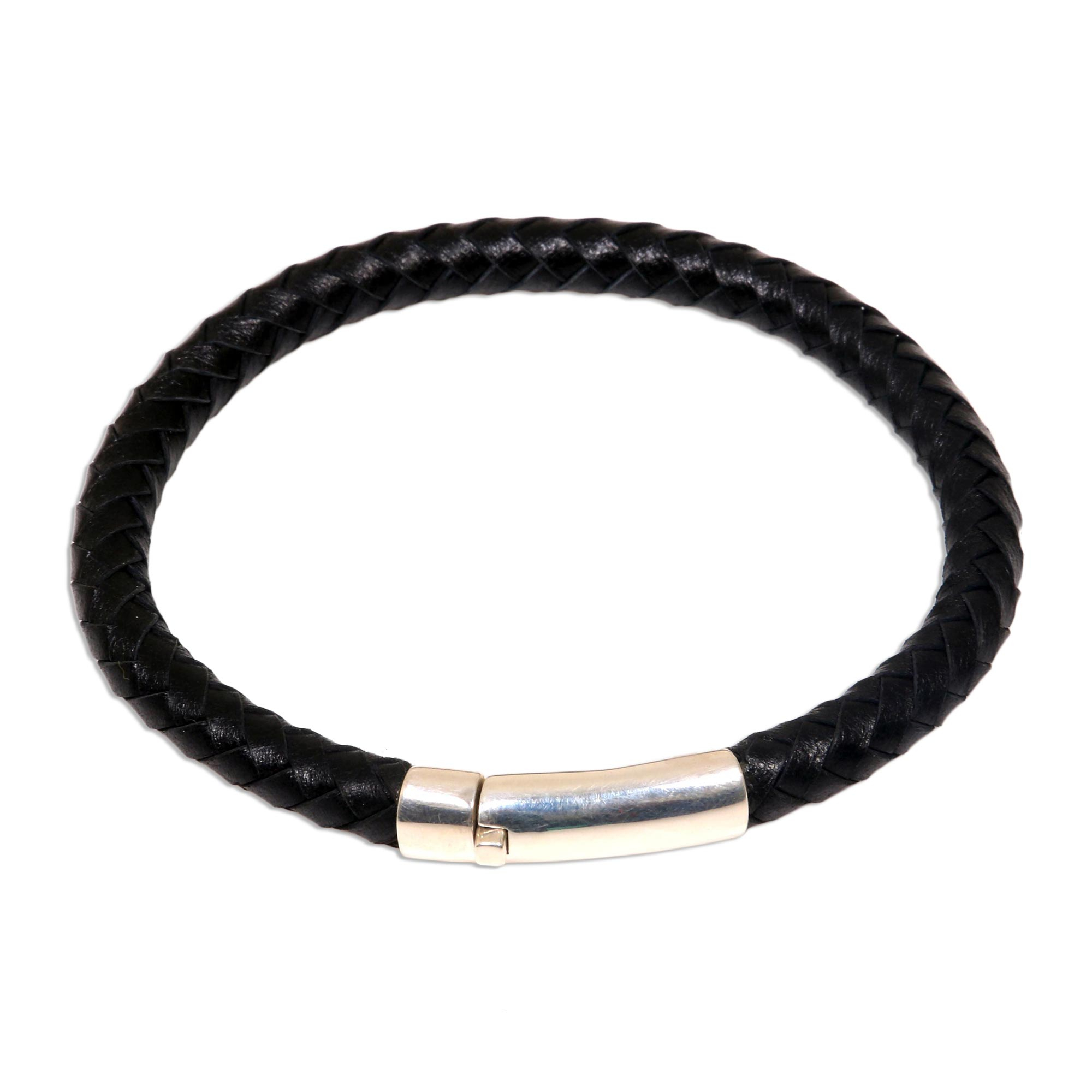 Men's Leather Sterling Silver Braided Bracelet Indonesia - Brick Road ...
