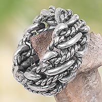Men's band ring, 'Last Hero' - Hand Crafted Sterling Silver Ring with Twisted Chain Motif