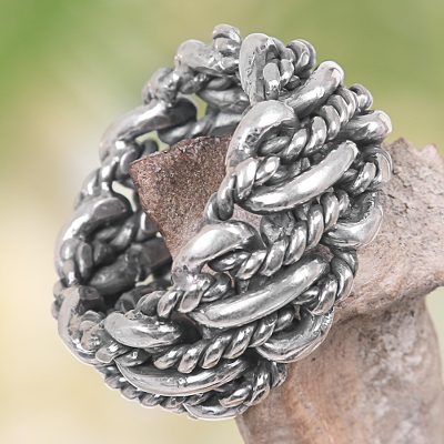 Men's band ring, 'Last Hero' - Hand Crafted Sterling Silver Ring with Twisted Chain Motif