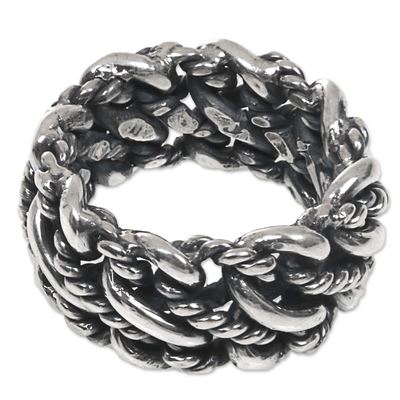Men's band ring, 'Last Hero' - Hand Crafted Sterling Silver Ring with Twisted Chain Motif