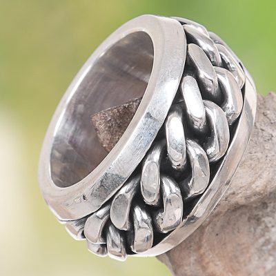 Men's sterling silver meditation ring, 'Supreme' - Artisan Crafted Sterling Silver Men's Meditation RIng
