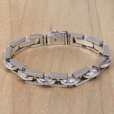 Men's sterling silver link bracelet, 'Formation' - Artisan Crafted Sterling Silver Men's Link Bracelet