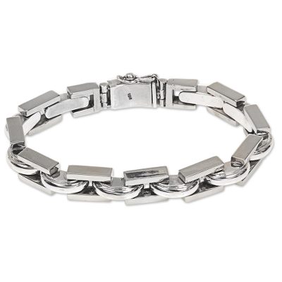 Men's sterling silver link bracelet, 'Formation' - Artisan Crafted Sterling Silver Men's Link Bracelet