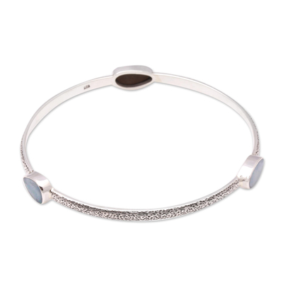 Opal bangle bracelet, 'Blue Expanse' - Hand Made Opal Sterling Silver Bangle Bracelet Indonesia