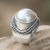 Cultured pearl cocktail ring, 'Luminous Embrace' - Balinese Cultured Pearl Sterling Silver Women's Ring