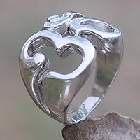 Sterling silver signet ring, 'Omkara' - Om Hindu Meditation Signet Ring Artisan Crafted Jewelry
