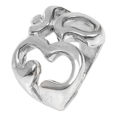 Sterling silver signet ring, 'Omkara' - Om Hindu Meditation Signet Ring Artisan Crafted Jewelry