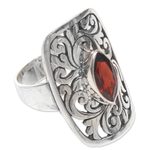 Garnet cocktail ring, 'Nature's Shield' - 925 Leaves on Sterling Silver Cocktail Ring with Garnet
