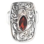 Garnet cocktail ring, 'Nature's Shield' - 925 Leaves on Sterling Silver Cocktail Ring with Garnet