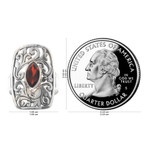 Garnet cocktail ring, 'Nature's Shield' - 925 Leaves on Sterling Silver Cocktail Ring with Garnet