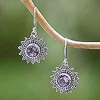 Hand Crafted Amethyst and Sterling Silver Dangle Earrings,'Purple Sunshine'