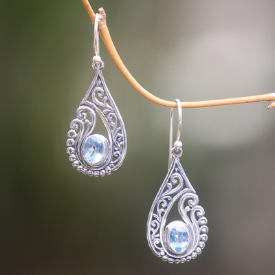 Blue topaz dangle earrings, 'Blue Tendrils' - Artisan Crafted Blue Topaz and Sterling Silver Earrings