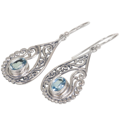 Blaue Topas-Ohrhänger - Von Hand gefertigte Ohrringe aus Blautopas und Sterlingsilber