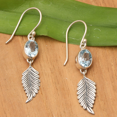 Blue topaz dangle earrings, 'Passionate Hope' - Balinese Silver Dangle Earrings with Blue Topaz