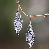 Rainbow moonstone dangle earrings, 'Radiant Garden' - Rainbow Moonstone Garden Theme Silver Earrings from Bali