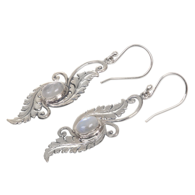 Rainbow moonstone dangle earrings, 'Radiant Garden' - Rainbow Moonstone Garden Theme Silver Earrings from Bali